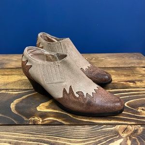 Oak Tree Farms western wear tan and brown cowboy booties